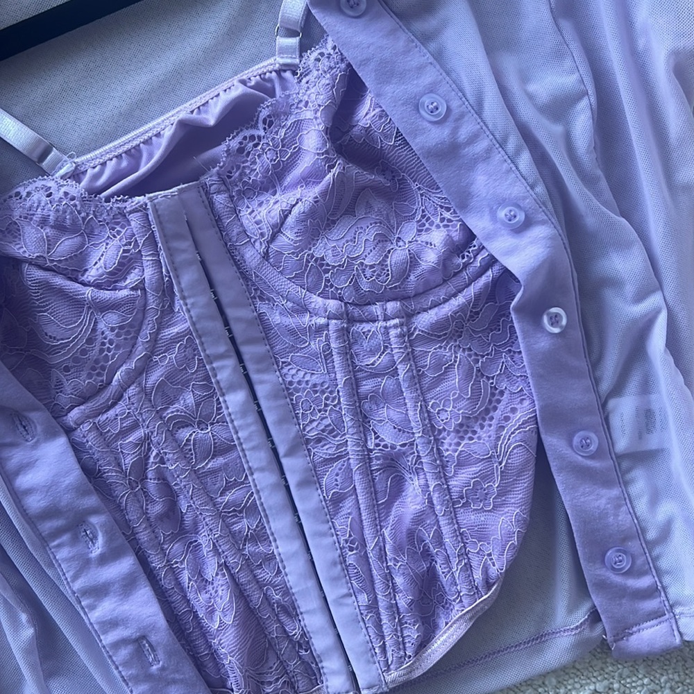 Superdown Mesh Top with Purple Corset
